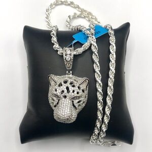 925 Sterling Silver 3.99CT MOISSANITE Panther Pendant Rope chain Men’s Necklace